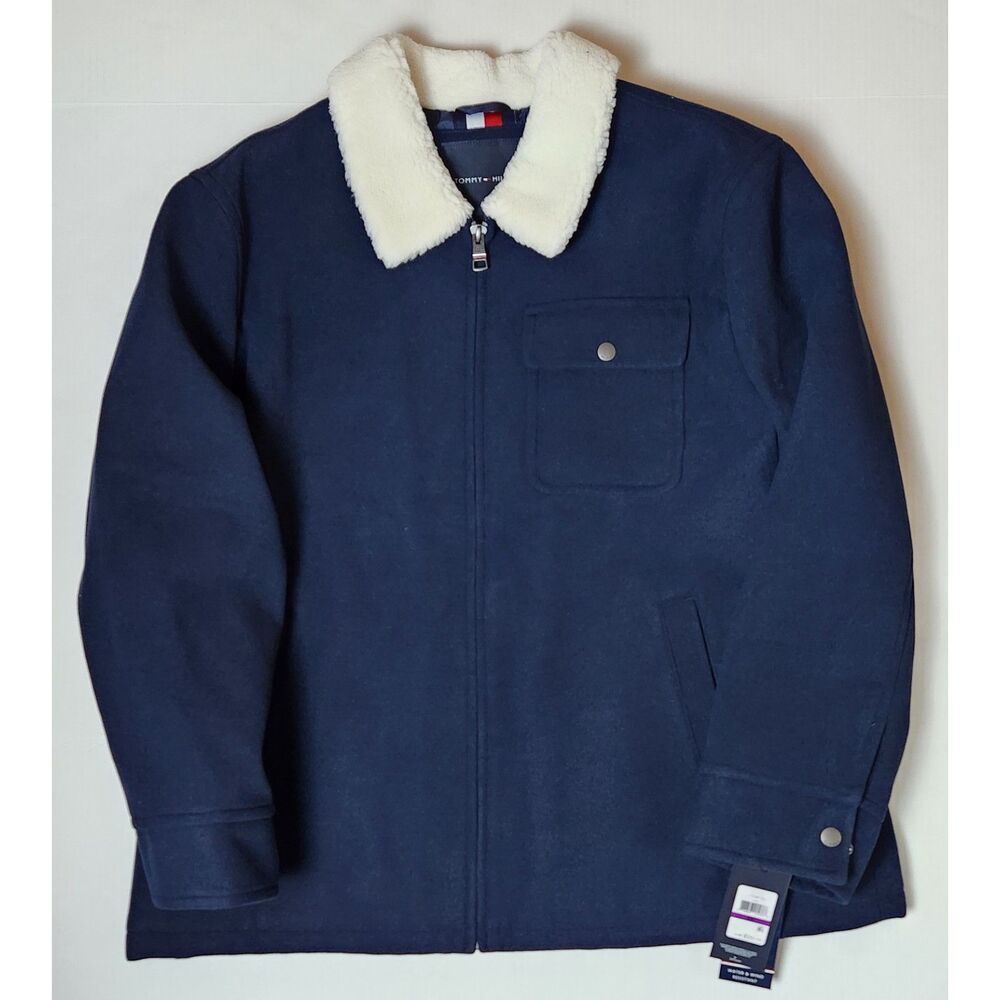 Tommy Hilfiger Men's Wool Blend Jacket with Sherpa Collar XXL 2XL Blue